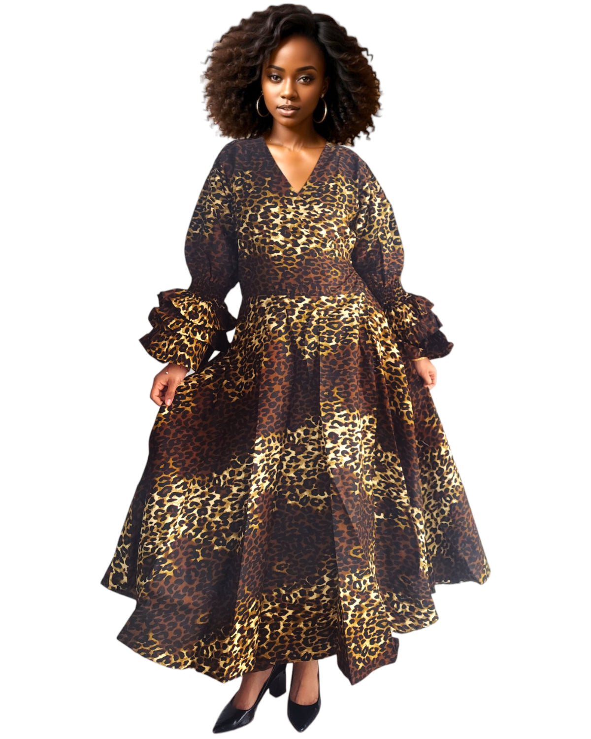 70-Woman's Long Printed Wrap Dress - Brown Animal