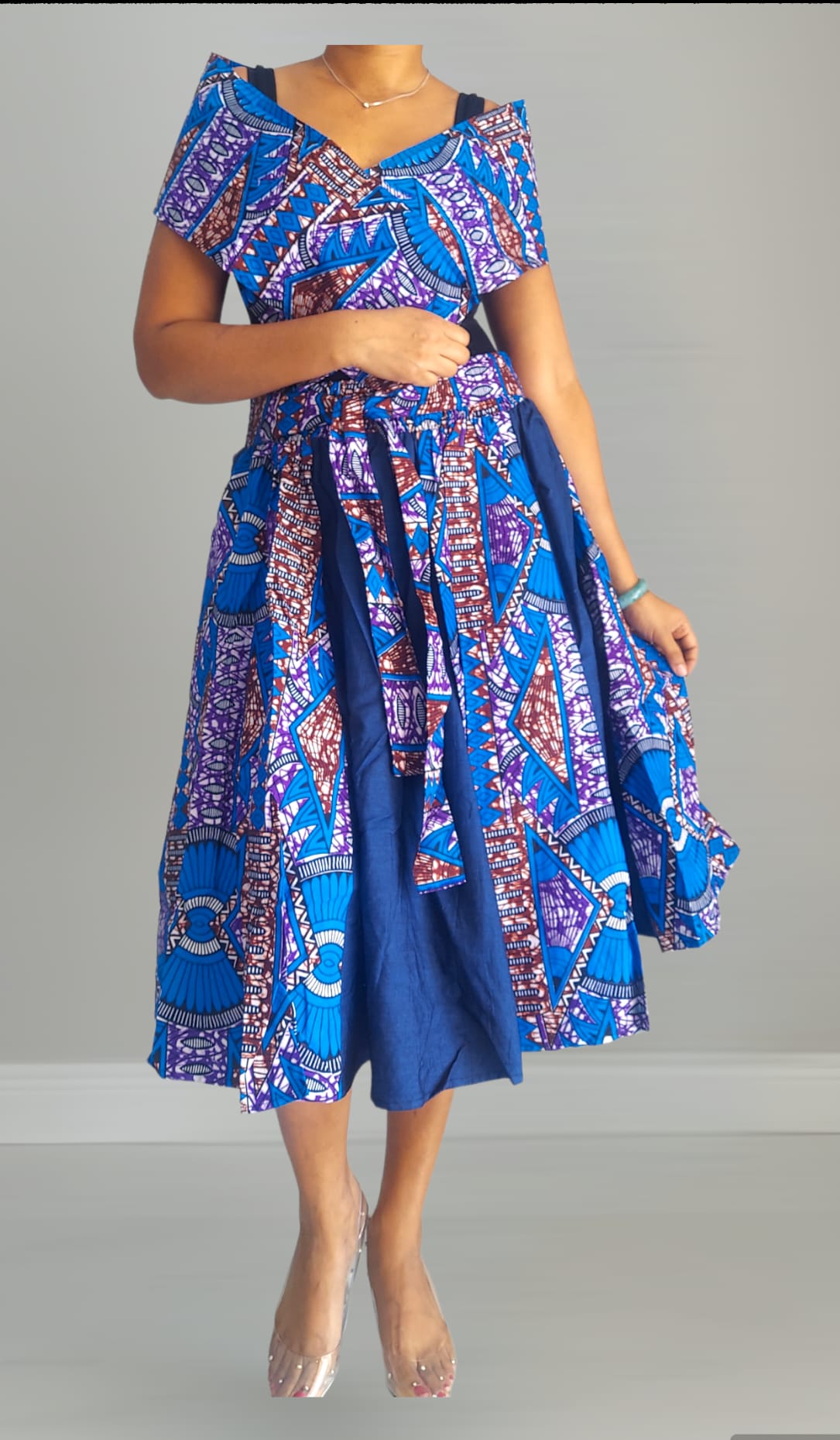 Denim Skirt/ Printed Panels