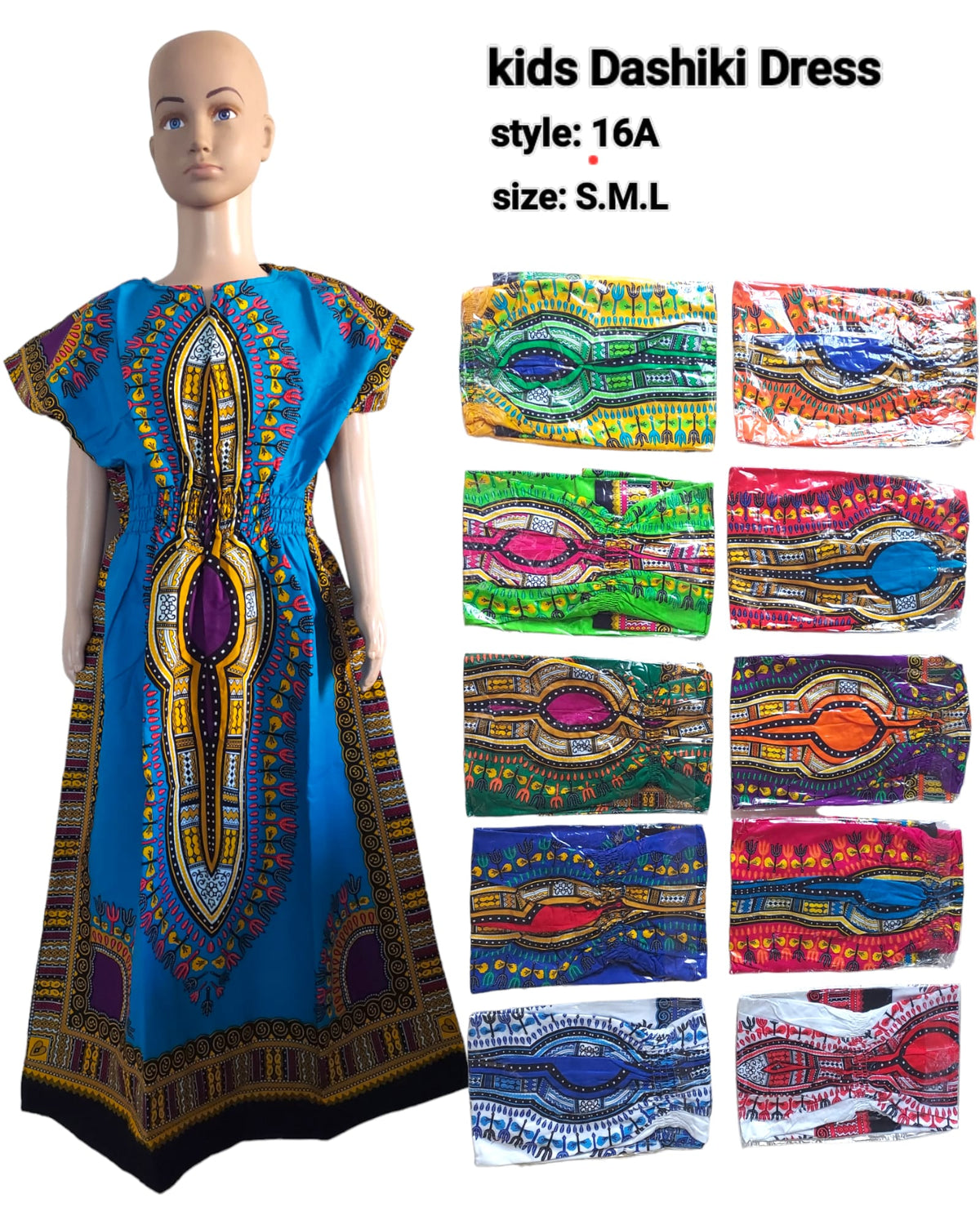 Kids Kaftan Dress-Traditional Dashiki-16A