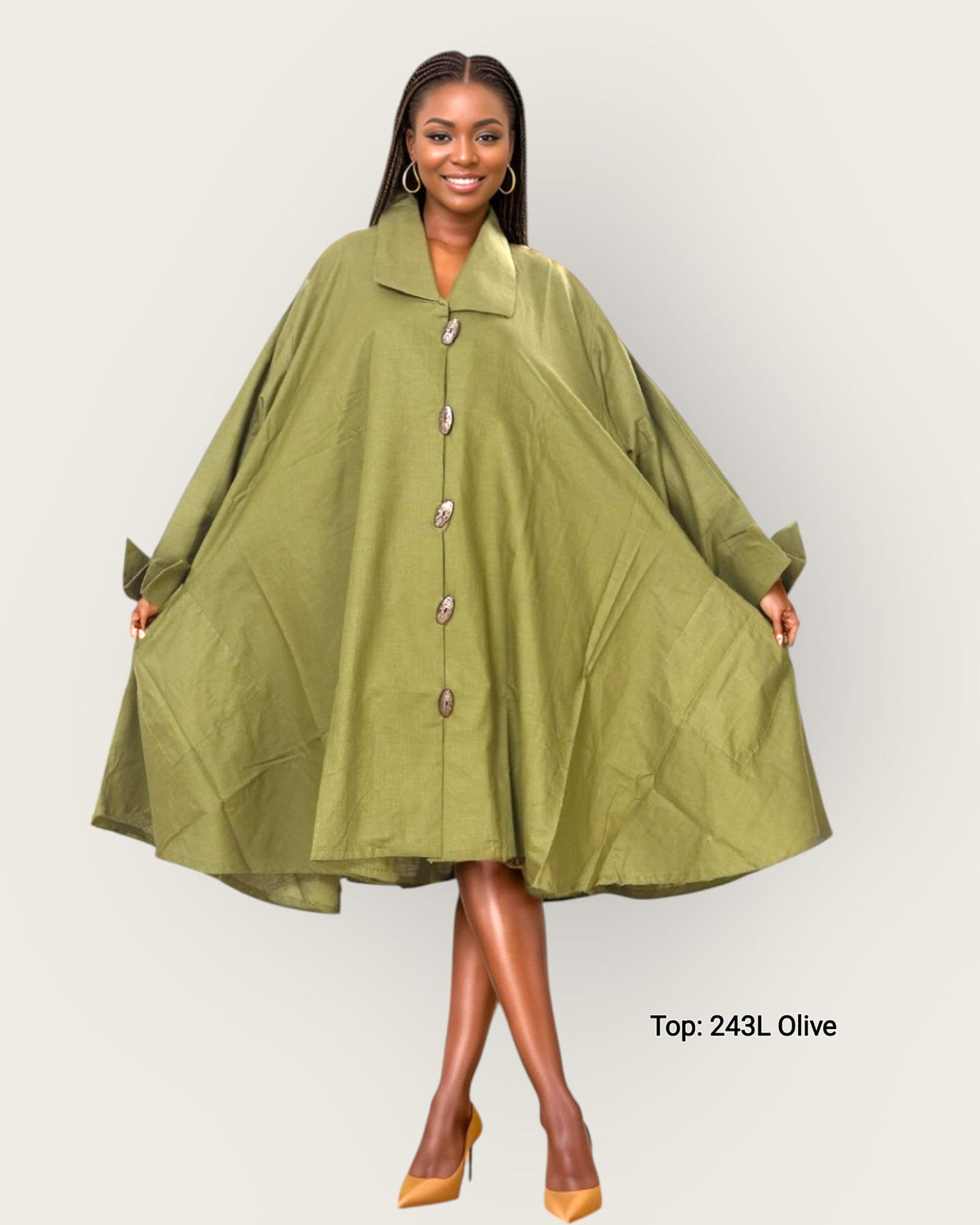 243 - Women  Mid Length Coat Dress / Blouse - Olive