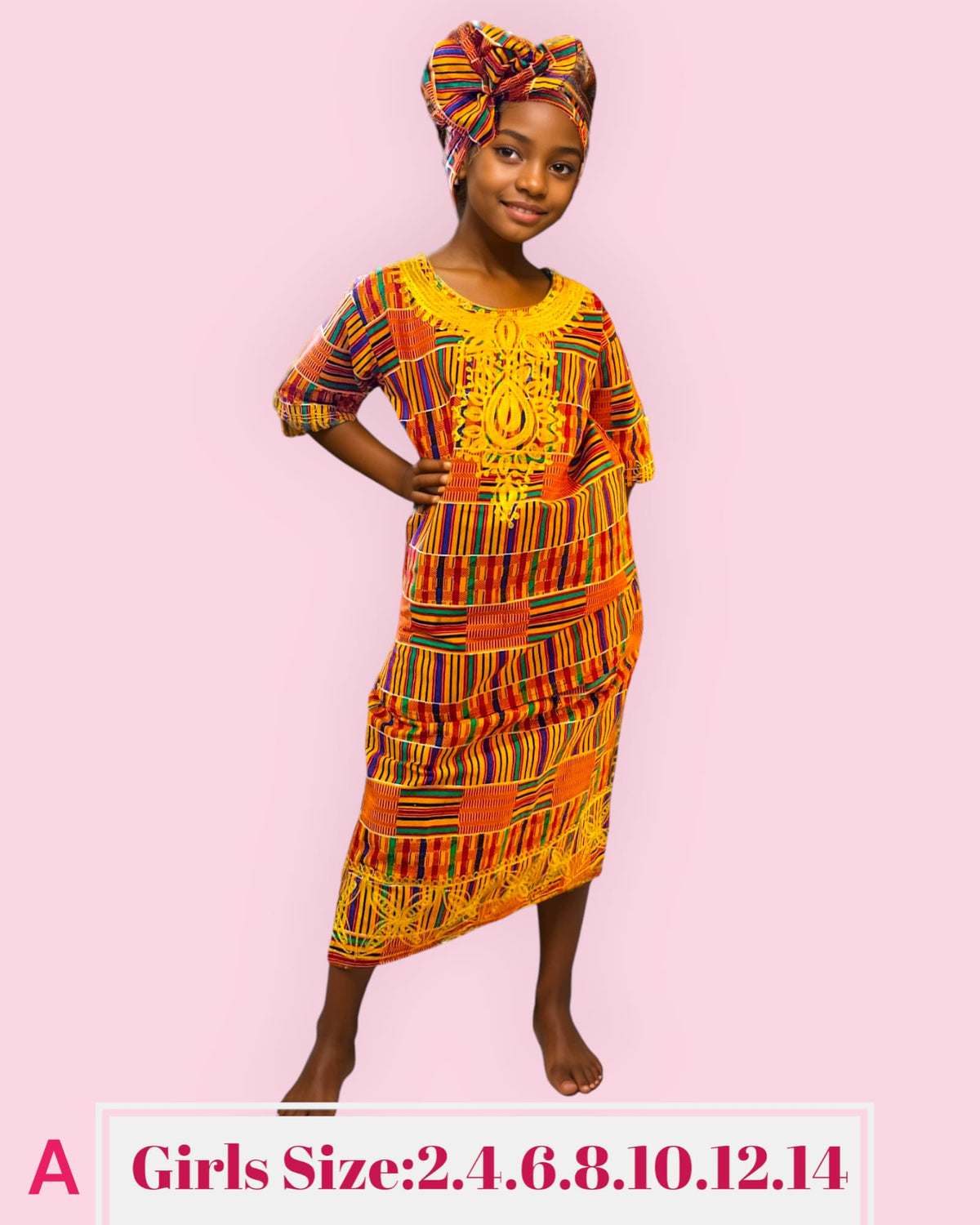 (Pack of 7)Girls/ Kids 3 Pcs Kente Skirt set A