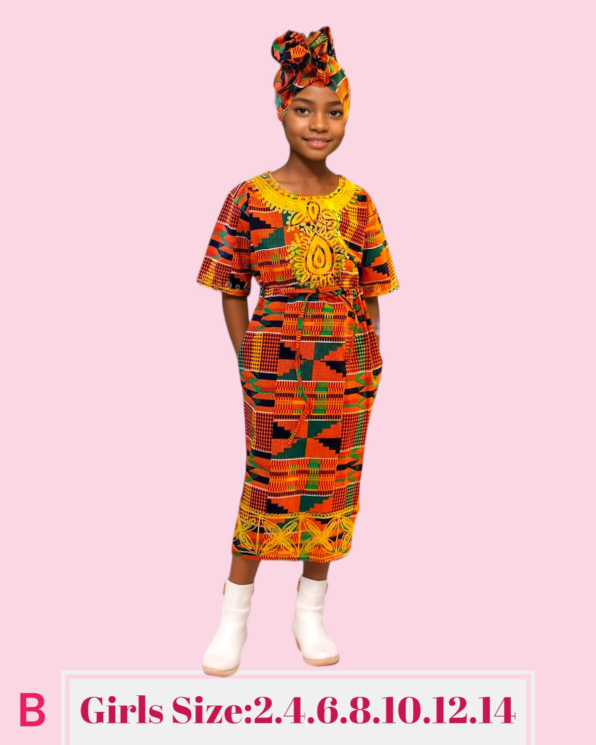 (Pack of 7)Girls/ Kids 3 Pcs Kente Skirt set B