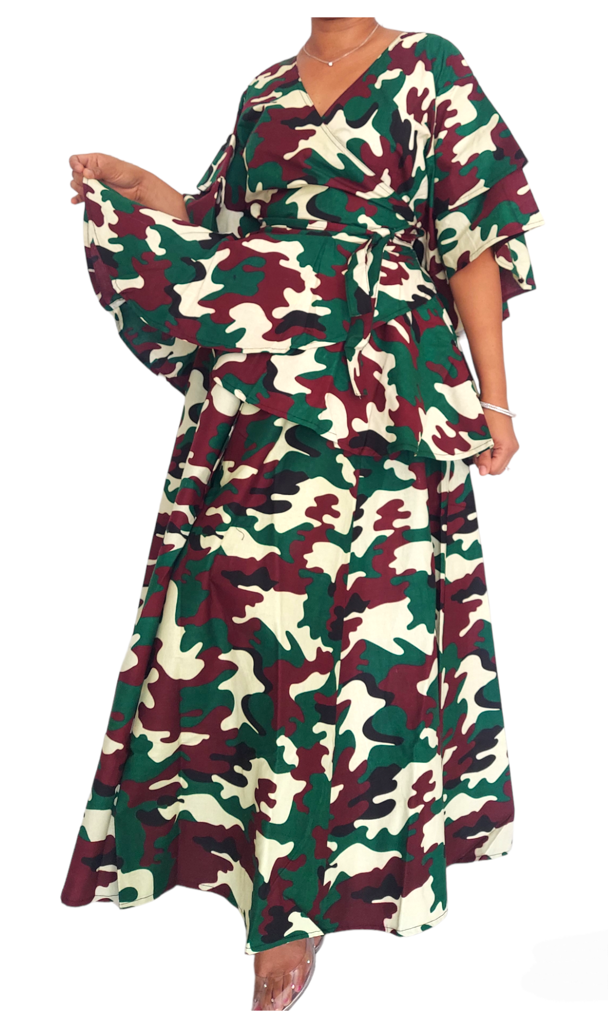 Wrap Blouse & Long Skirt - Green Camoudlage