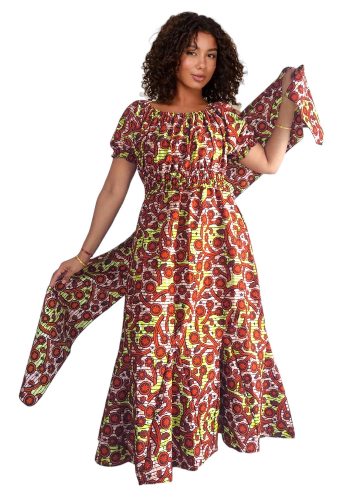 1104 Maxi Dress /short puff sleeve