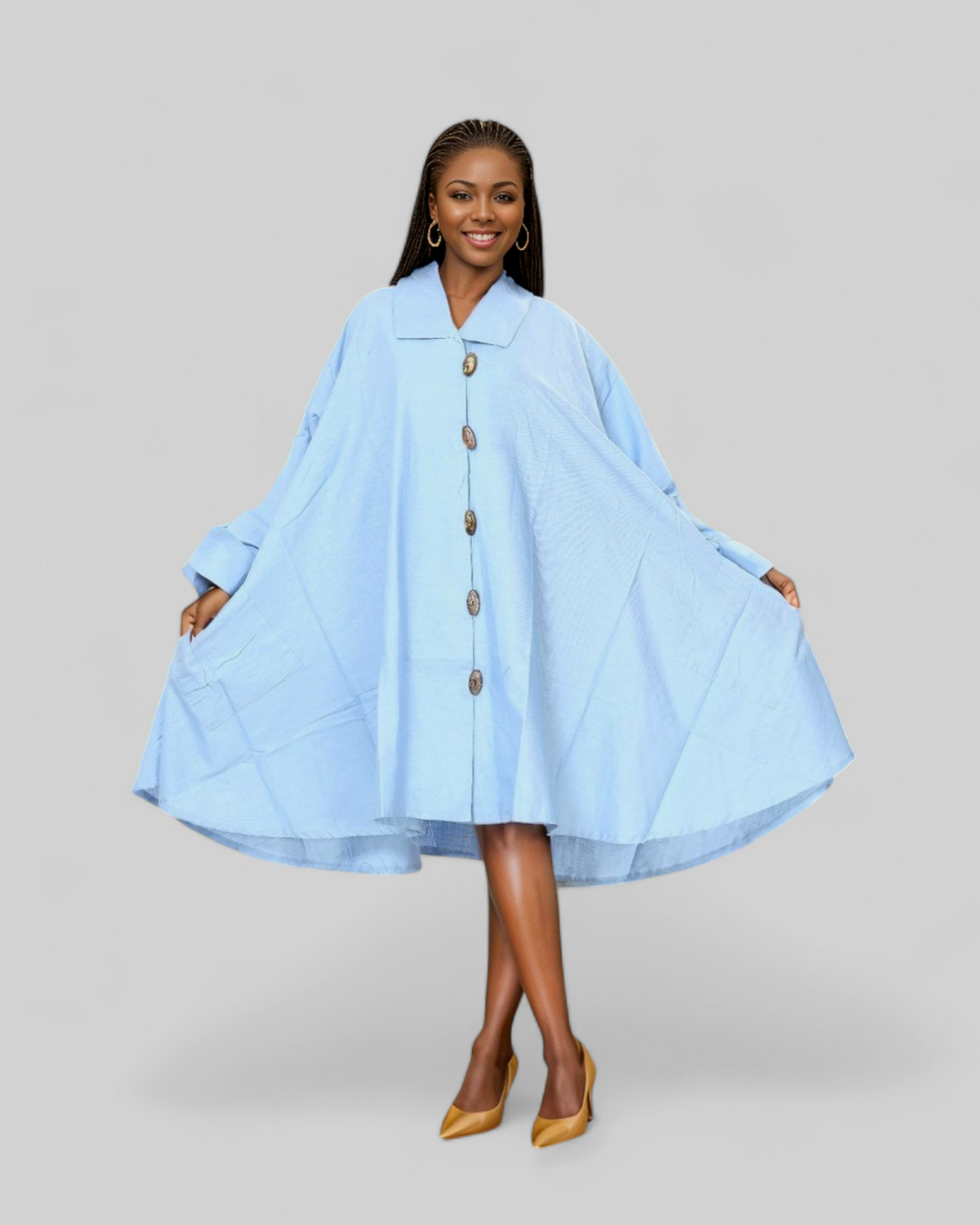 243 - Women  Mid Length Coat Dress / Blouse - Light Blue