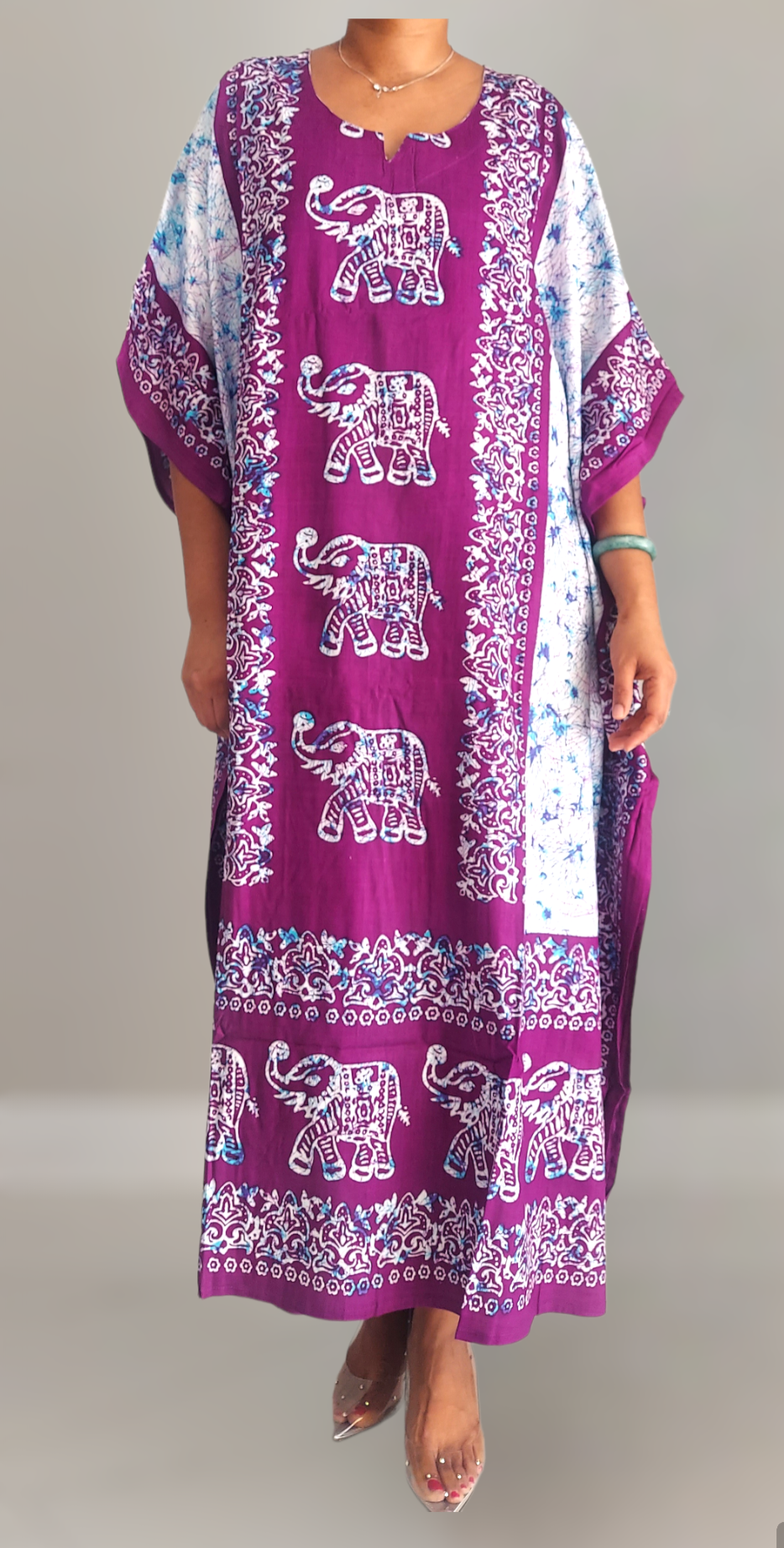 K1000 Women Elephant Print  Kaftan Dress - Purple