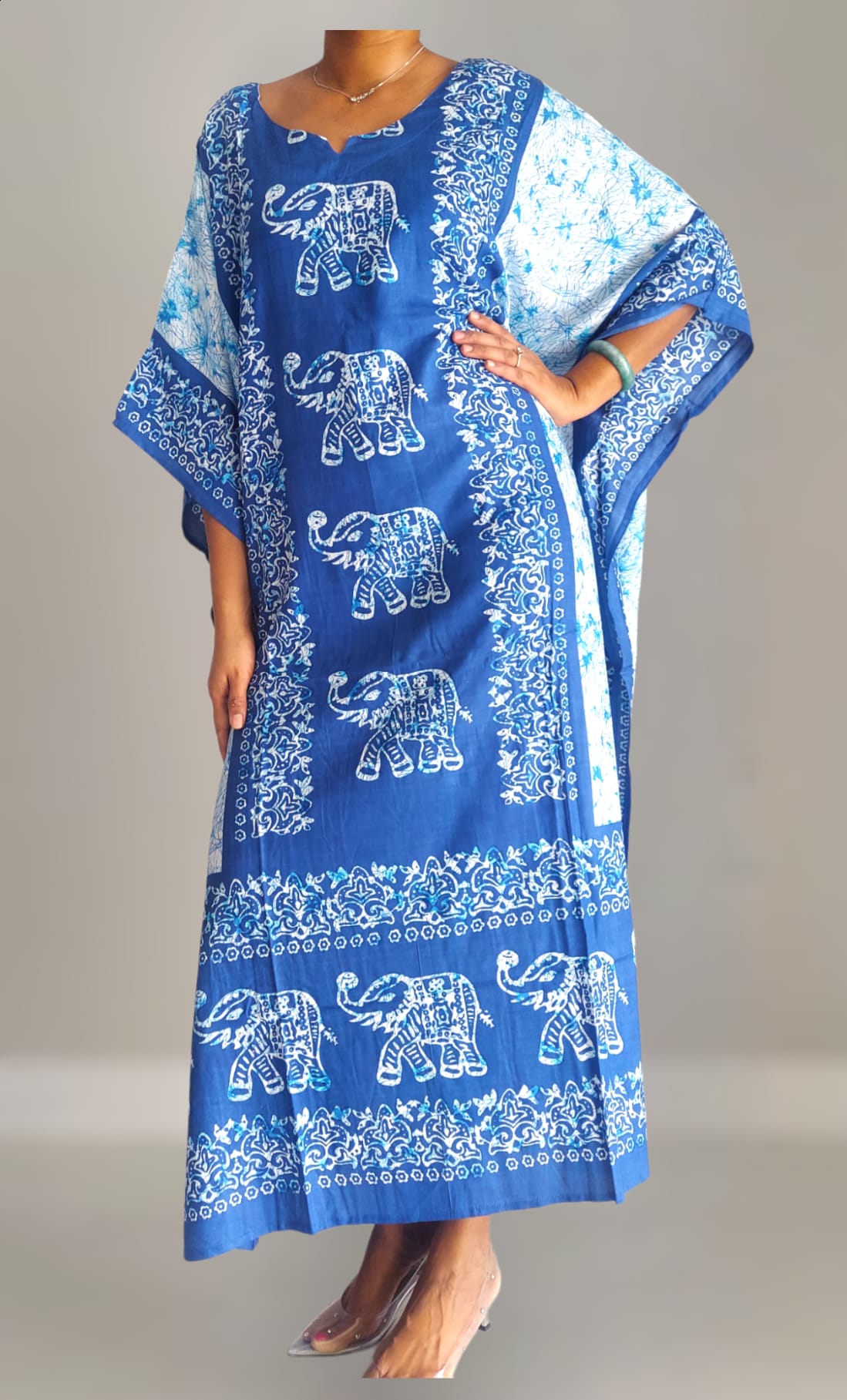 K1000 Women Elephant Print  Kaftan Dress - Blue