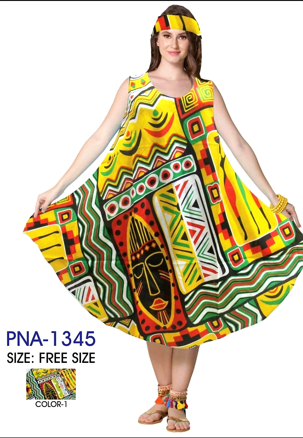 Umbrella Dress/ Beach Dress/ Yellow Tribal 1345