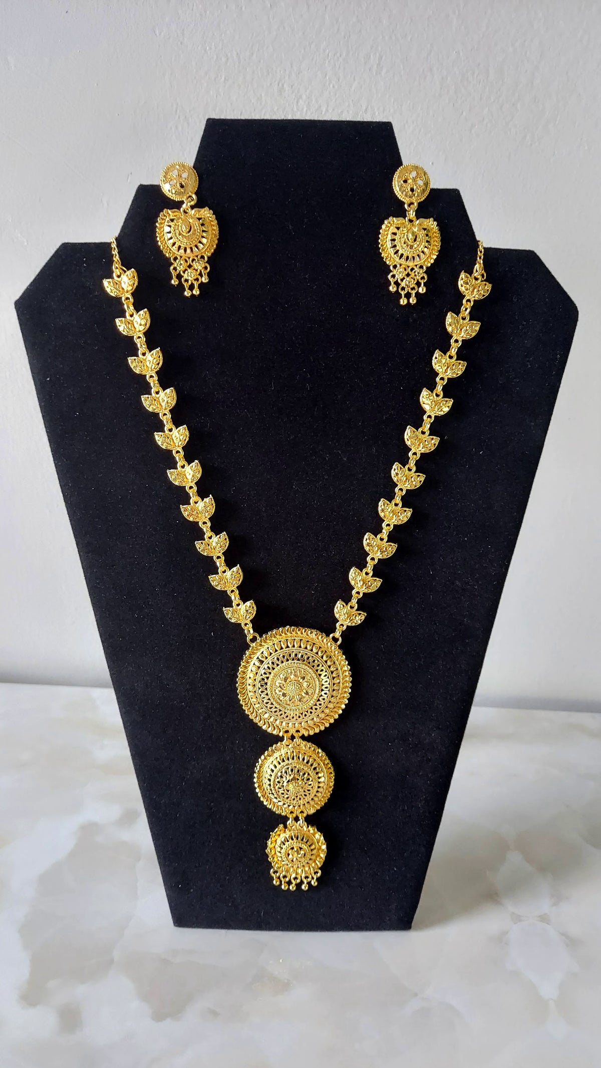 Gold Long Necklace Set-1002