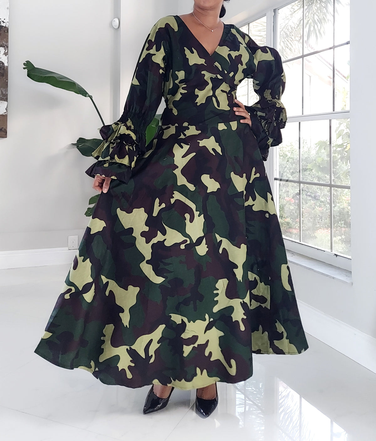 Woman's Long Wrap Dress- Camouflage- 70