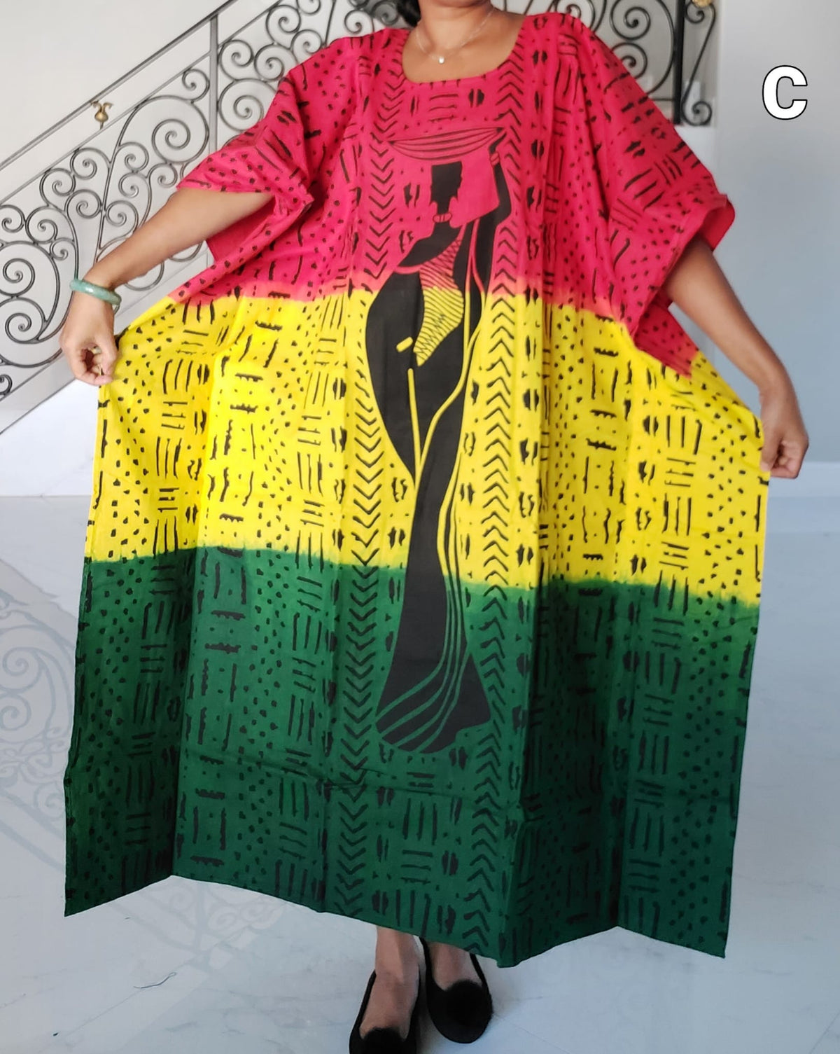 Women African Tribal Print Kaftan Dress - Rasta