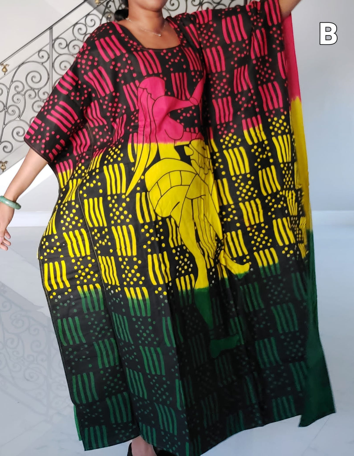 Women African Tribal Print Kaftan Dress - Rasta