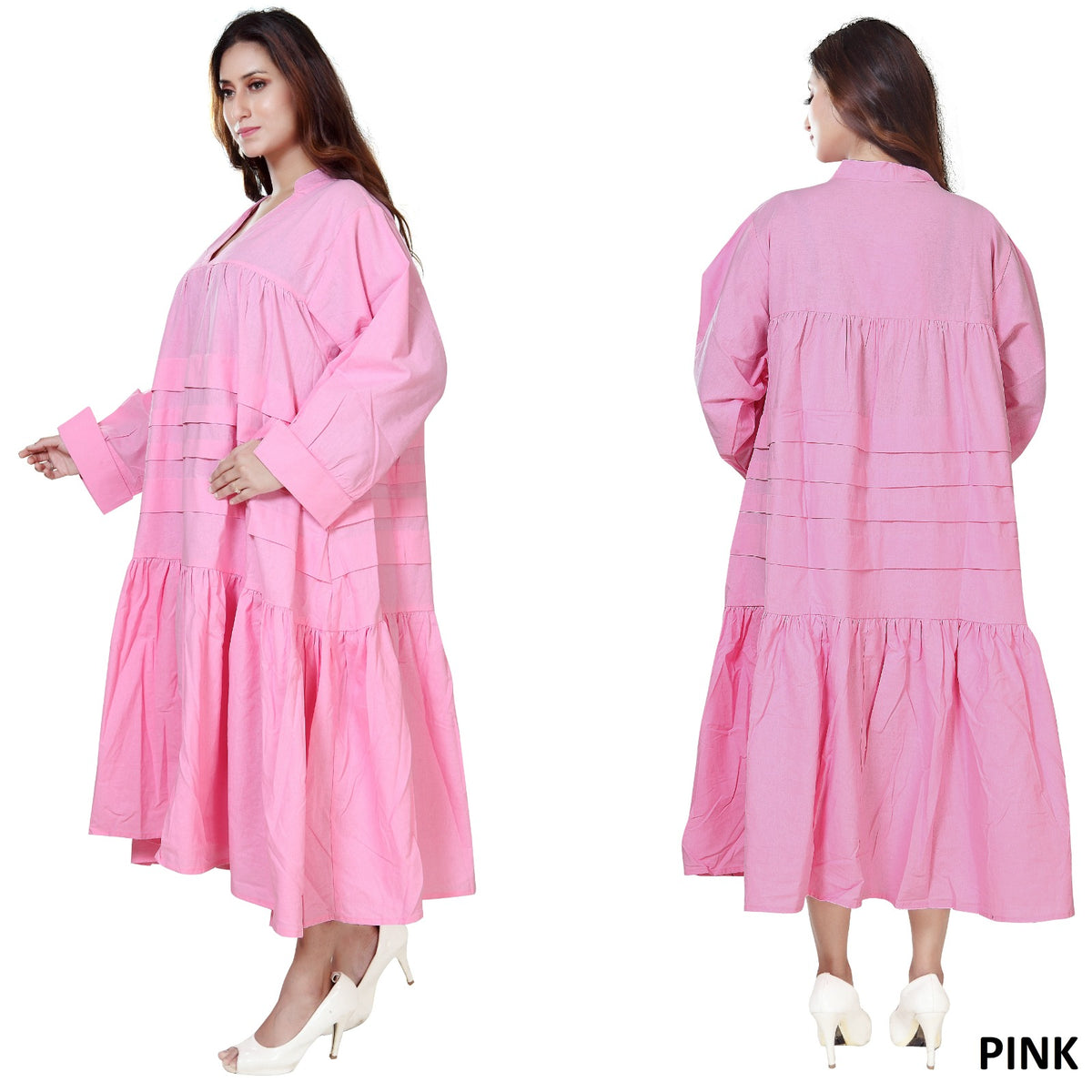 7580 - Midi  Solid Dress / Blouse -Baby Pink