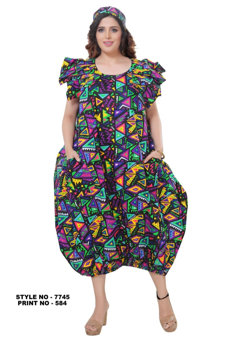 7745- Ballon Dress/ Printed