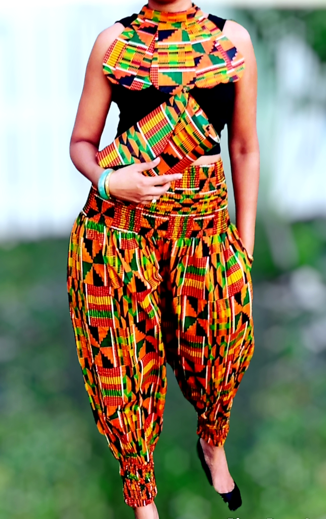 21 - Harem Pant / Bib Necklace / Clutch / Kente