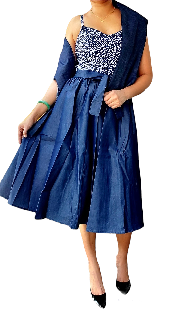 835-  All Denim Skirt - Mid Length