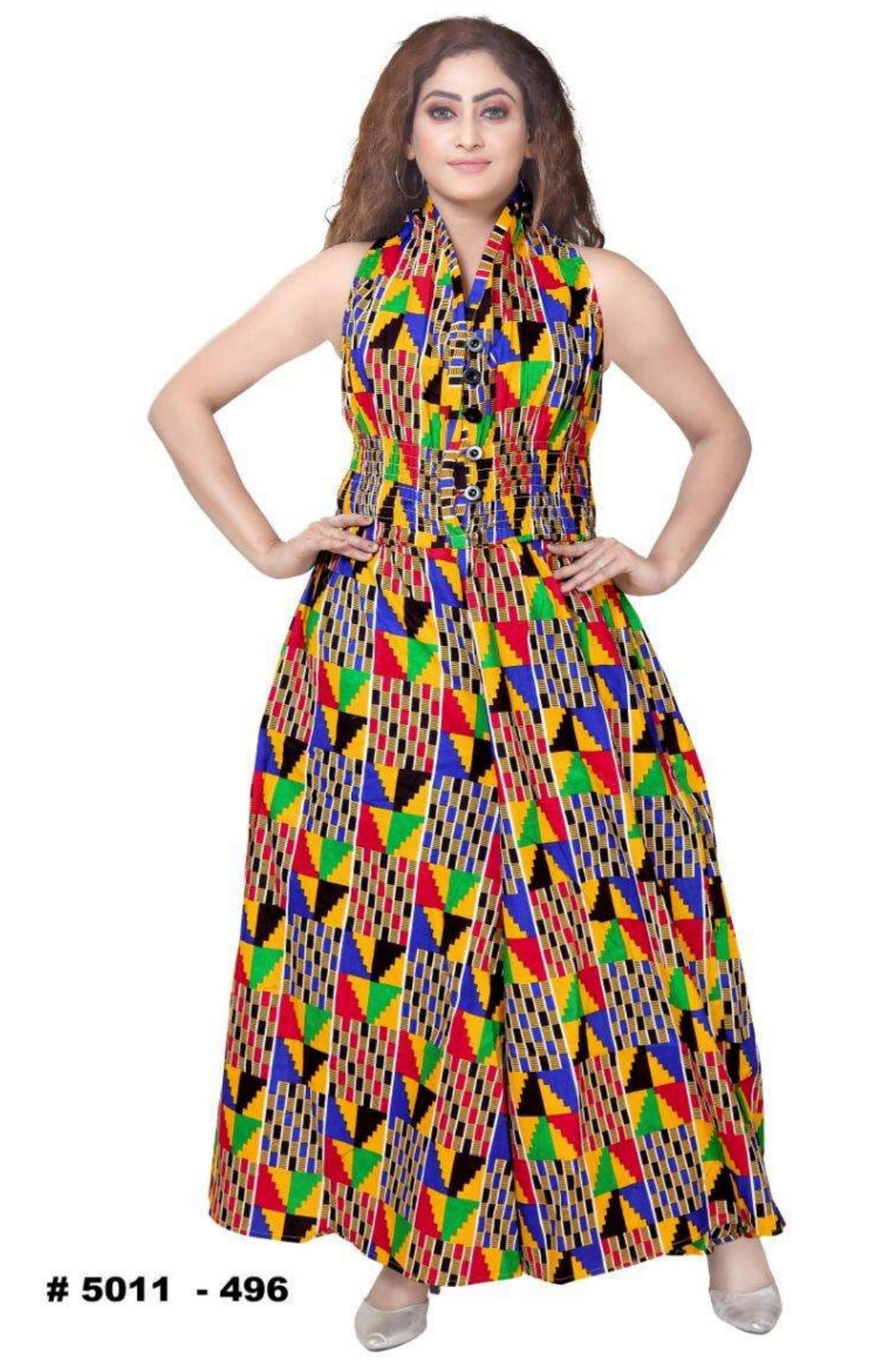 5011 Ladies Jumpsuit/ Wide leg Pants/ African Romper -Colorful Kente