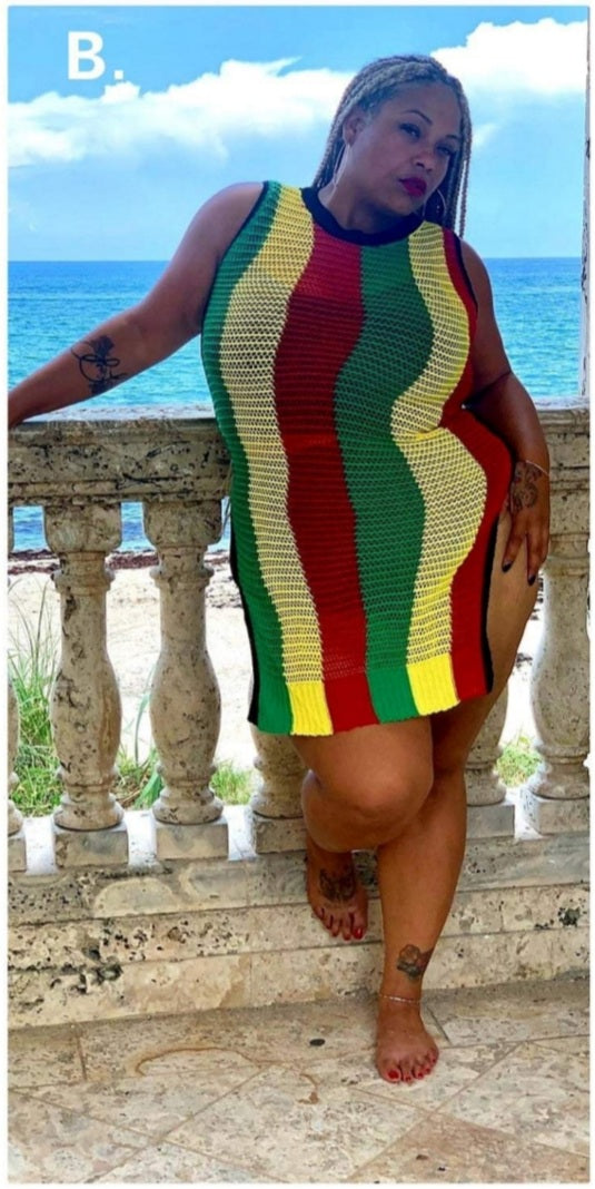 Mesh Dress/ Fishnet Beach Coverup/ Rasta-363