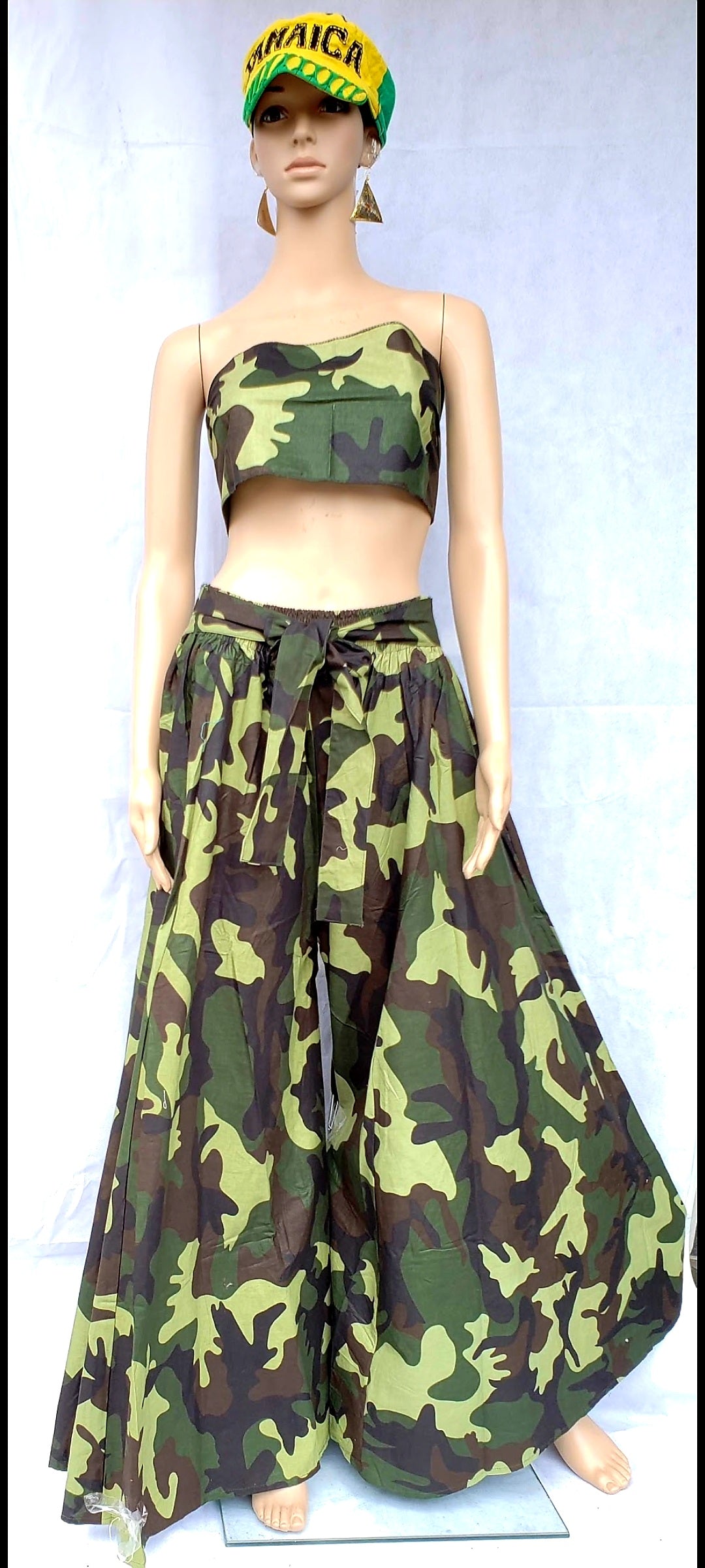 Woman Long Palazzo Pant- Green Camouflage- 701